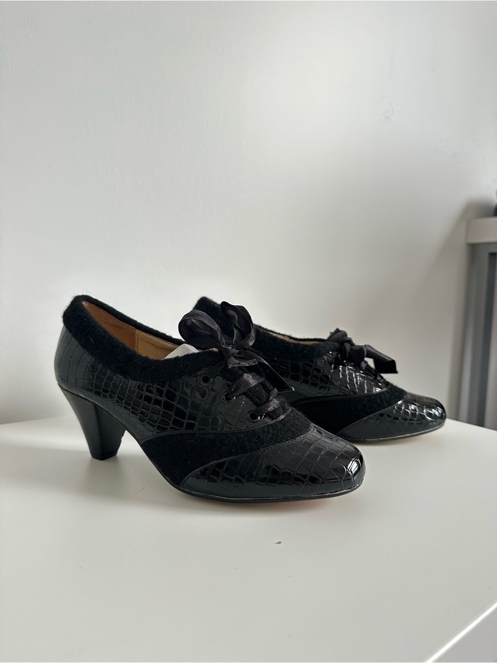Black Poetic Licence London Satin Lace-Up Heels